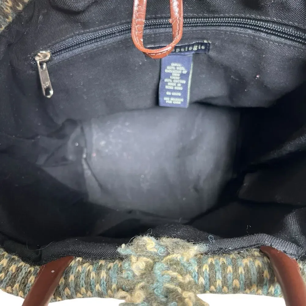 Anthropologie Green 100% Wool Knit Tote Satchel Bag Shopper Tote